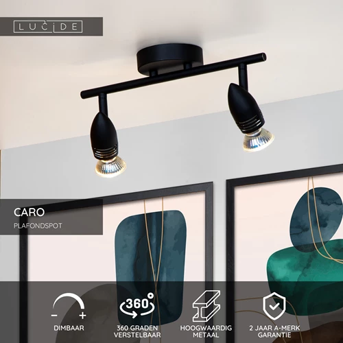 Lucide CARO - Plafondspot - 2xGU10 - Zwart - USP